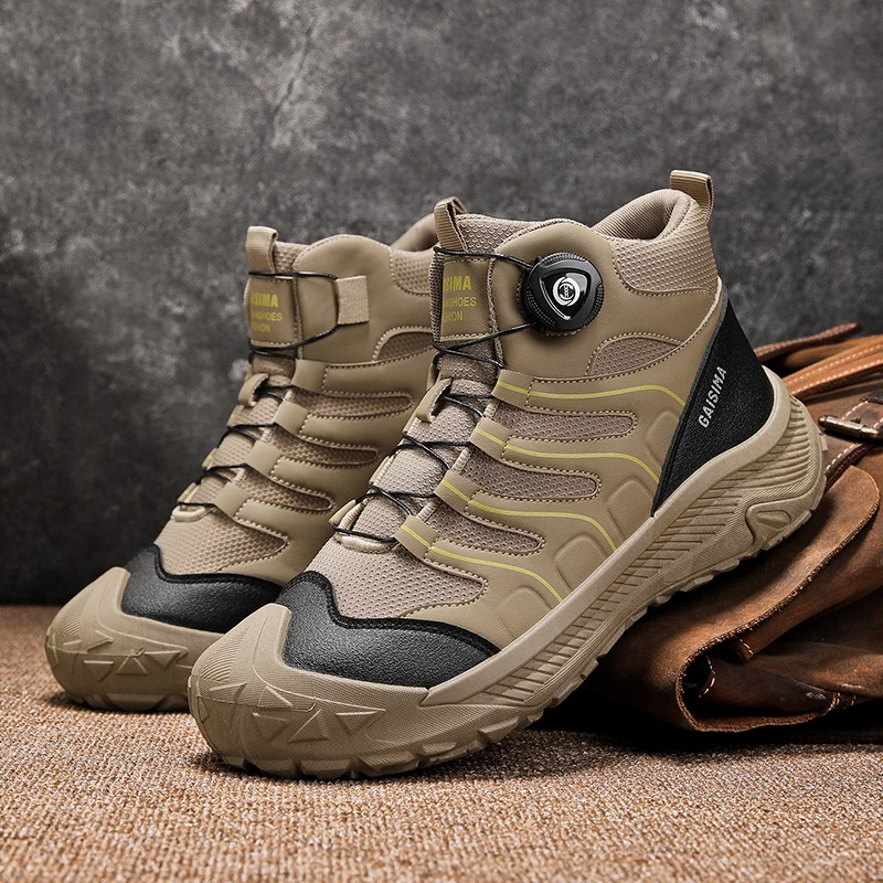 

2025 Новые высокие туфли с вращающейся пряжкой, модные короткие ботинки, военные ботинки, уличные походные ботинки с защитой от столкновений, ботинки для пустыни