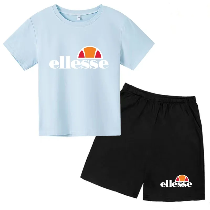 Kids Charming Round Neck Black Letters T-shirt+Shorts 2P Summer Clothes Boy Girl Sports Short-Sleeved Casual Outdoor Jogging Set