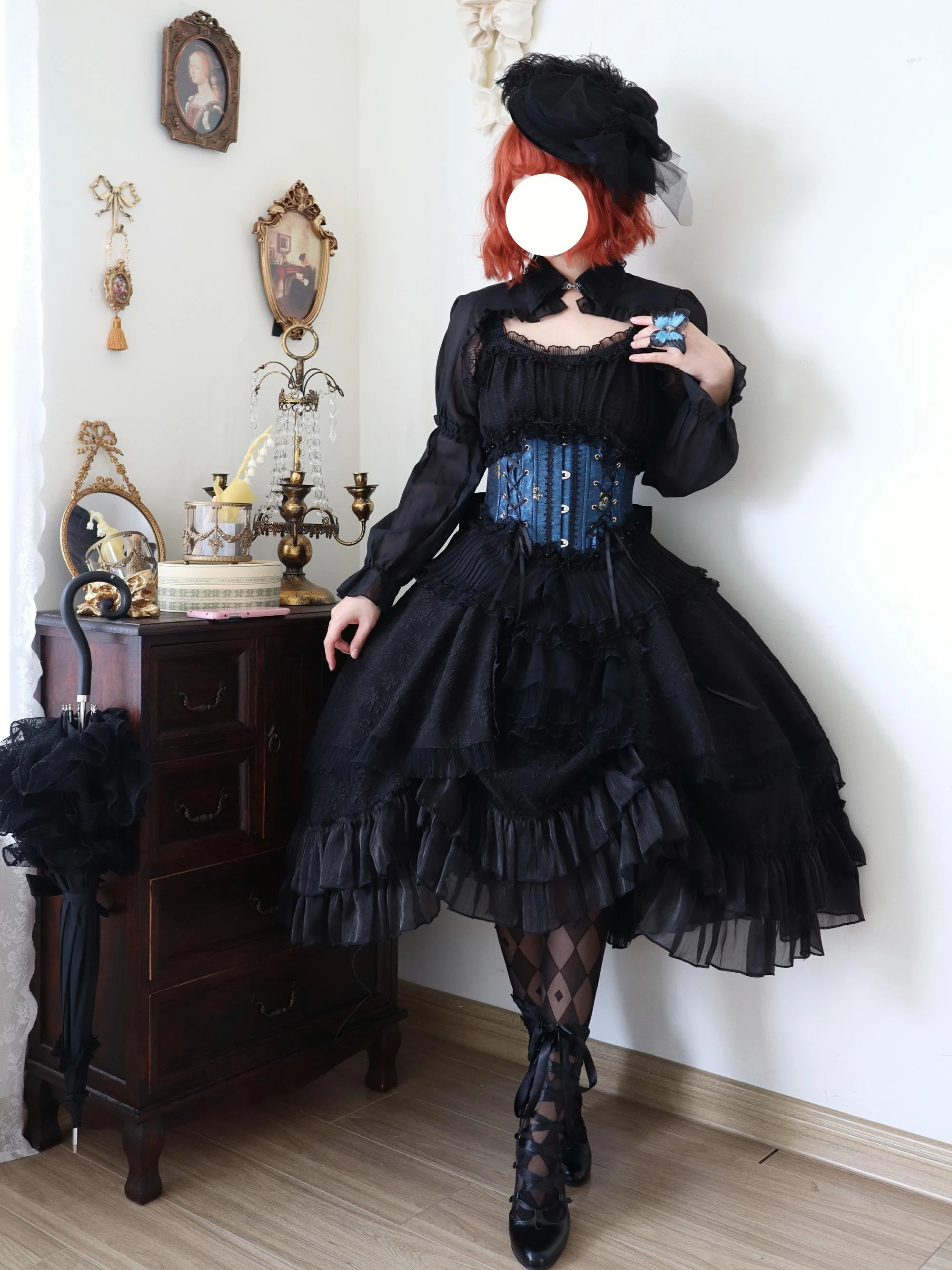 Kwiatowa suknia ślubna Lolita Gothic Dark