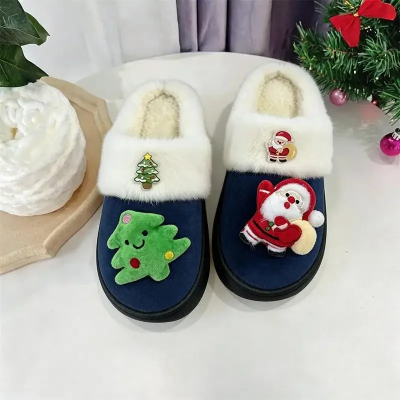 2026 Damen Süße Weihnachtsmann-Plüsch-Weihnachtspantoffeln, Winterwarme Pelz-Innenpantoffeln, Damen-Plateau-Hausschuhe, Geschenk für Mädchen – Detail 8