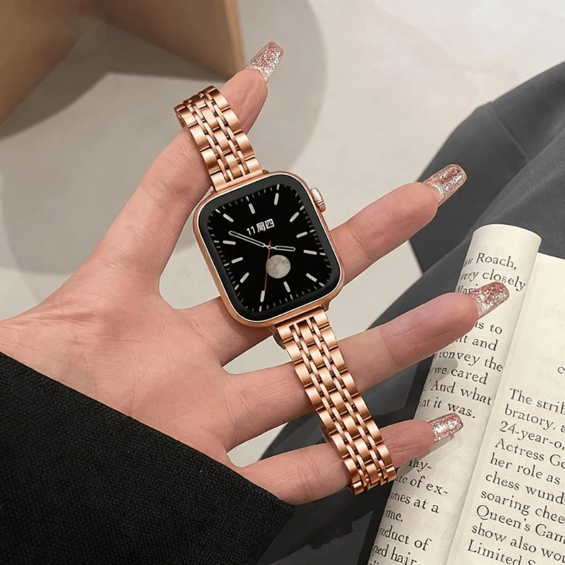 Damenarmband für Apple Watch Band 44mm 40 38 46 42 45 41mm Schlankes Stahlarmband für iWatch Series 10 9 8 7 6 5 4 SE 3 Ultra 2 49mm