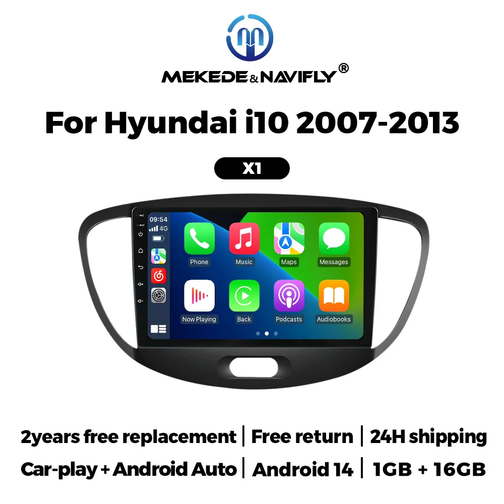 MEKEDE & Navy Draadloze Carplay Android Auto Intelligent systeem Voor Hyundai i10 2007-2013 Autoradio Multimedia Video speler GPS