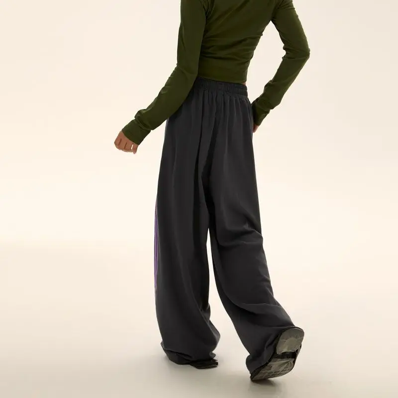 Lässige Damen hose, hoch taillierte, gerade gestreifte Hose, elastisch, glatt, amerikanische urbane Mode, originelles Design