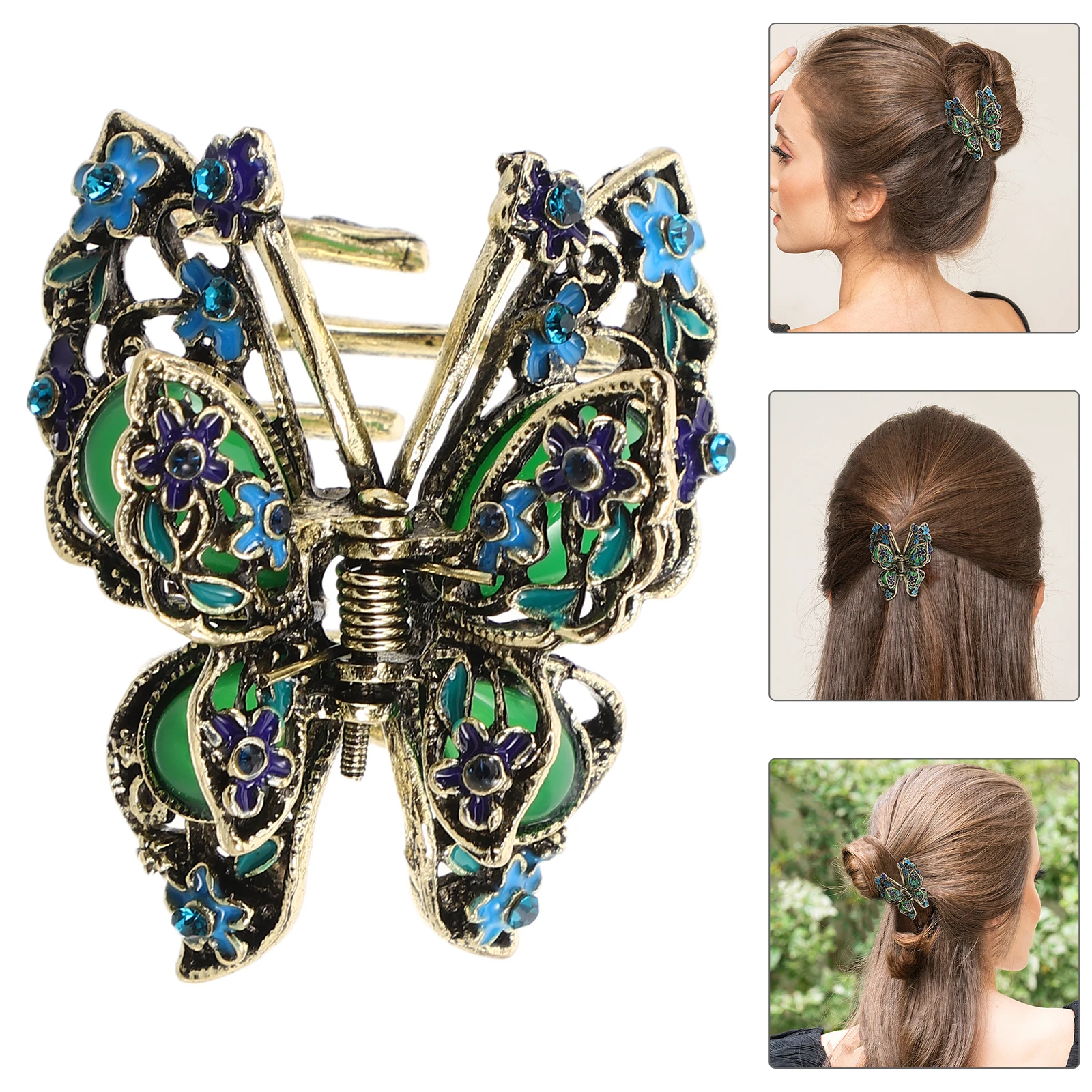 

Retro Butterfly Floral Hair Claw Clip Alloy Vintage Rhinestone Elegant Non Slip Clamp For Women Girls Red Chignon Ponytail