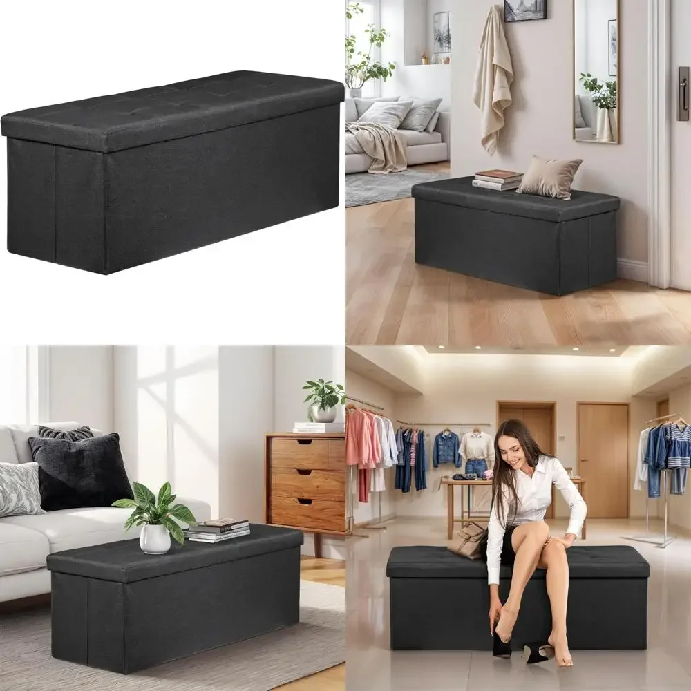

43-дюймовая османская скамейка для хранения в стиле ZenStyle со складной подставкой для ног и мягким сиденьем, сундуком для хранения обуви с перегородкой