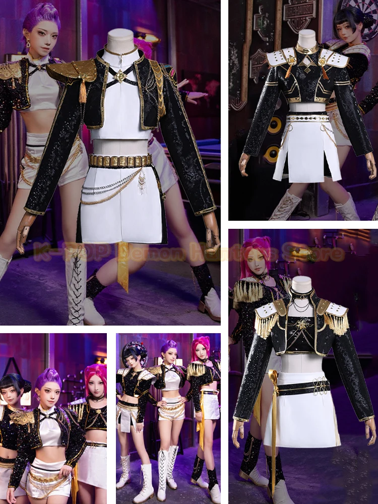 أزياء K-POP Demon Hunter Girl Group التأثيرية الجديدة: Lumi، Mira، Zoe النسخة السوداء لزي الرسوم المتحركة لعشاق لعب الأدوار ثنائي الأبعاد