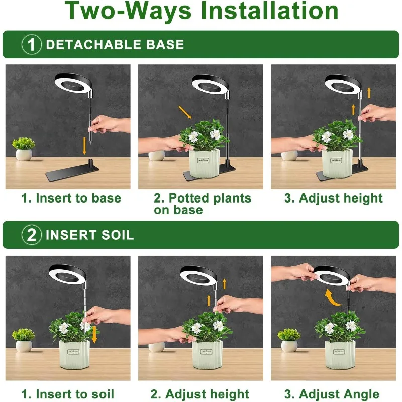 พืชเติบโตแสง, 48 LEDs Full Spectrum Grow Light สําหรับพืชในร่ม, ความสูงปรับแสง Halo ขนาดเล็กพร้อมฐาน, 3 แพ็ค