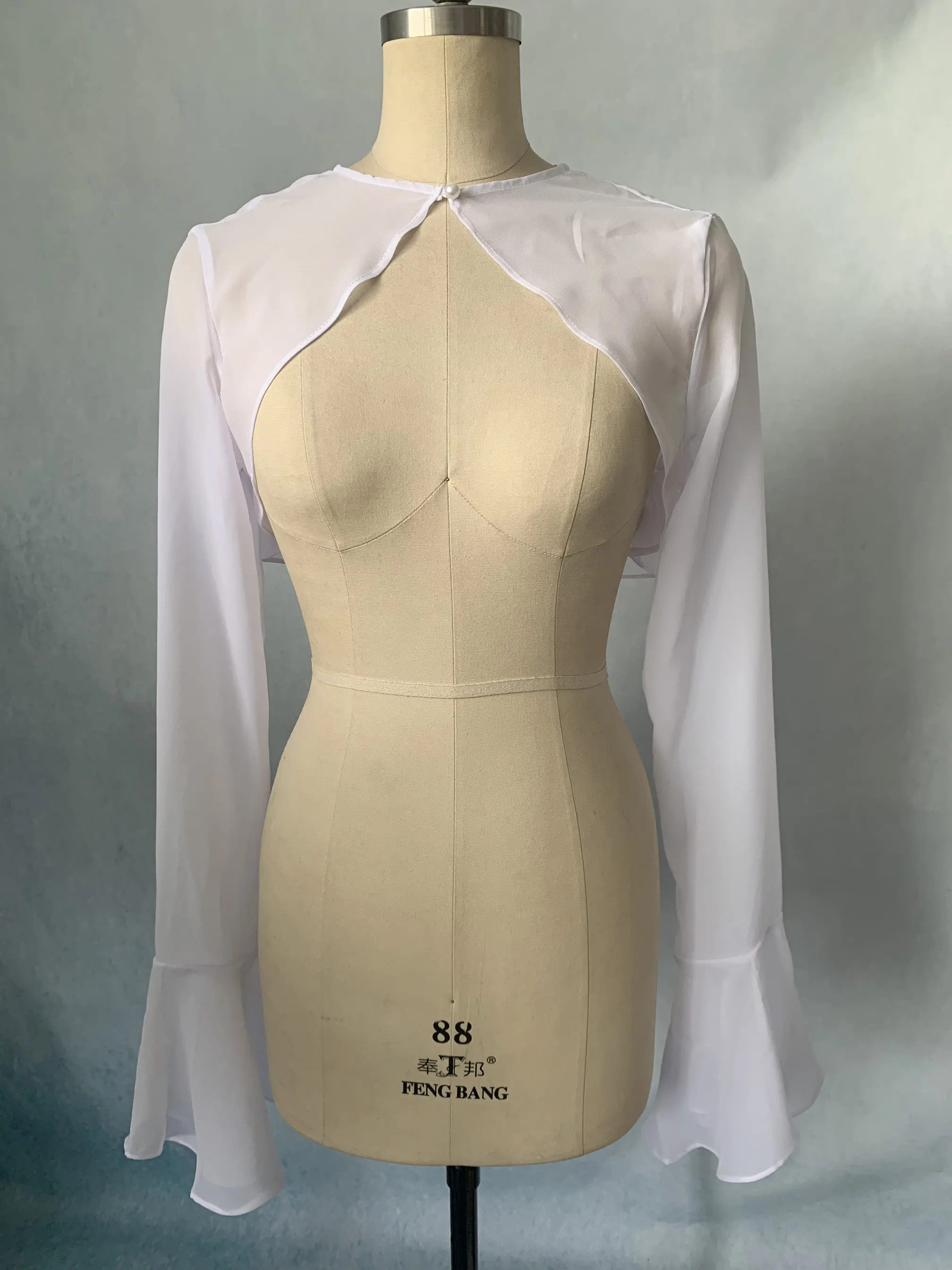 Chiffon Wedding Boleros Chiffon Trumpet Full Sleeves Bride Capes Shrug Formal Party Jacekt Women Bridal Accessory image 2