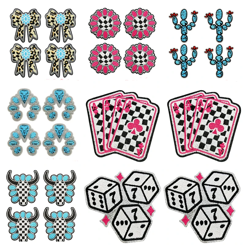 10PCS/Lot Western Cowboy Patch Embroidered Iron On Patches Poker Dice Embroidered Patches For Clothing Sewing DIY Fusible Patch
