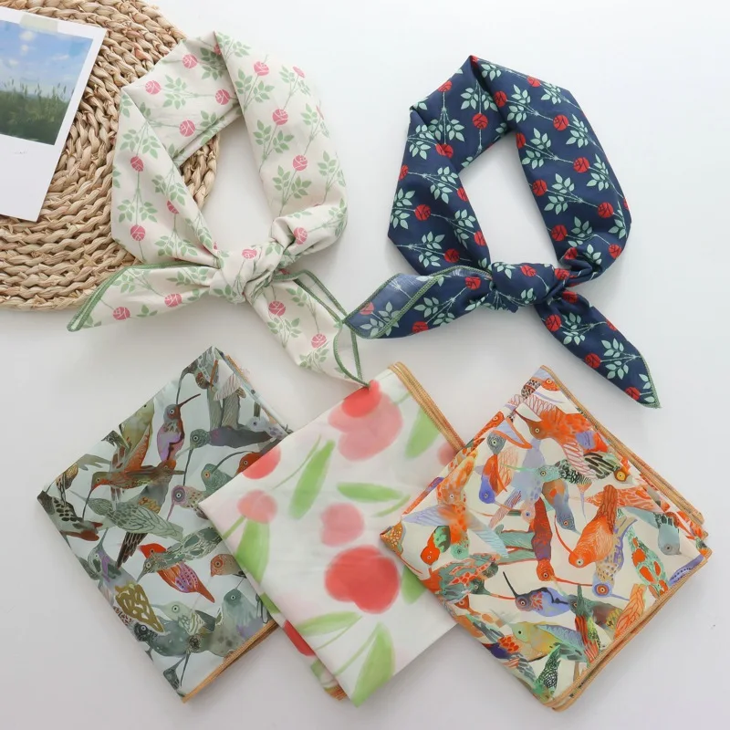 Korean Style Cotton New Small Silk Scarf Women's All-Match Decorative Small Square Towel Temperament Trend Headcloth Headband