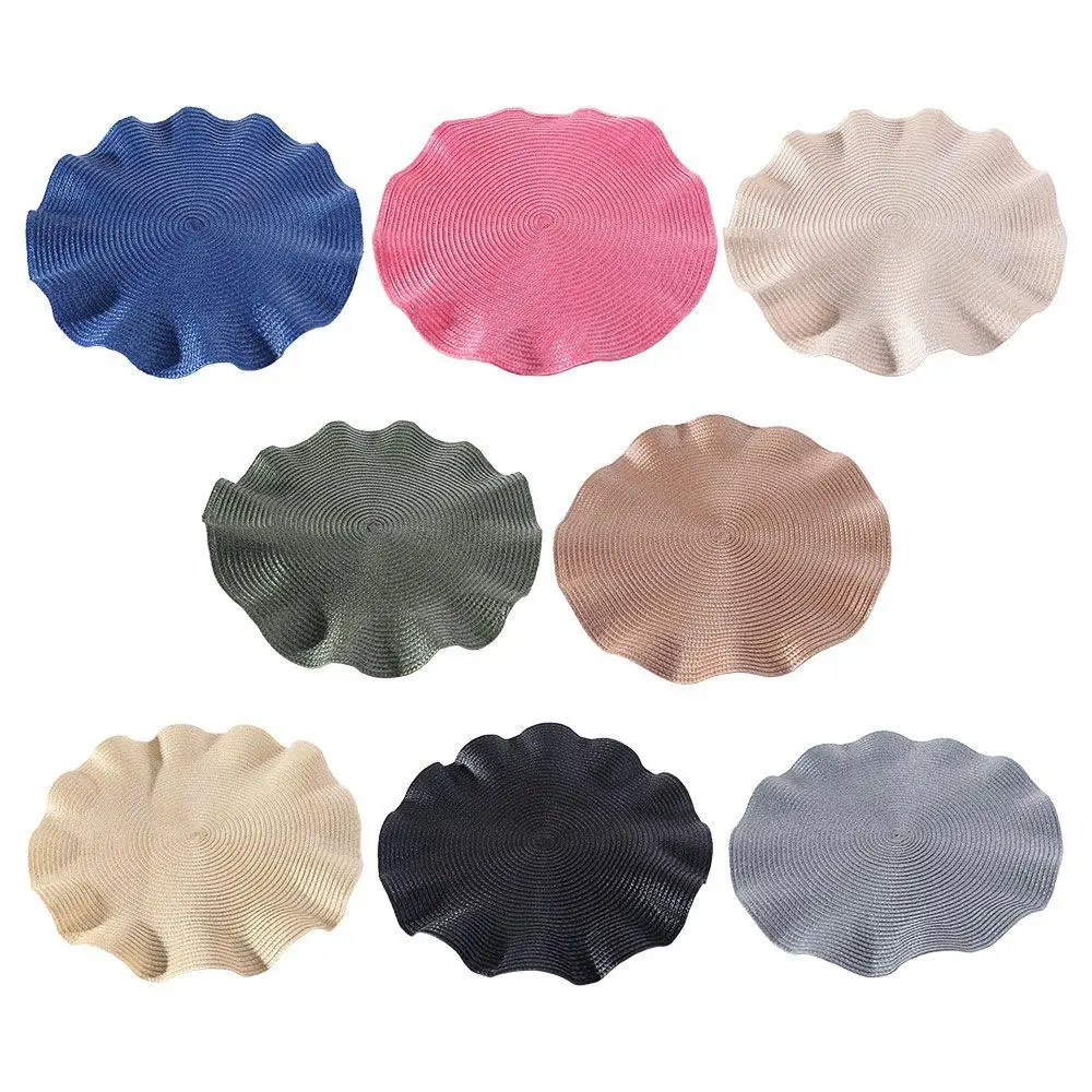

4Pcs Kitchen Accessory Corrugated Edge Braided Placemat Heat-resistant Washable Table Mat Non-slip Round Coaster Dining Table