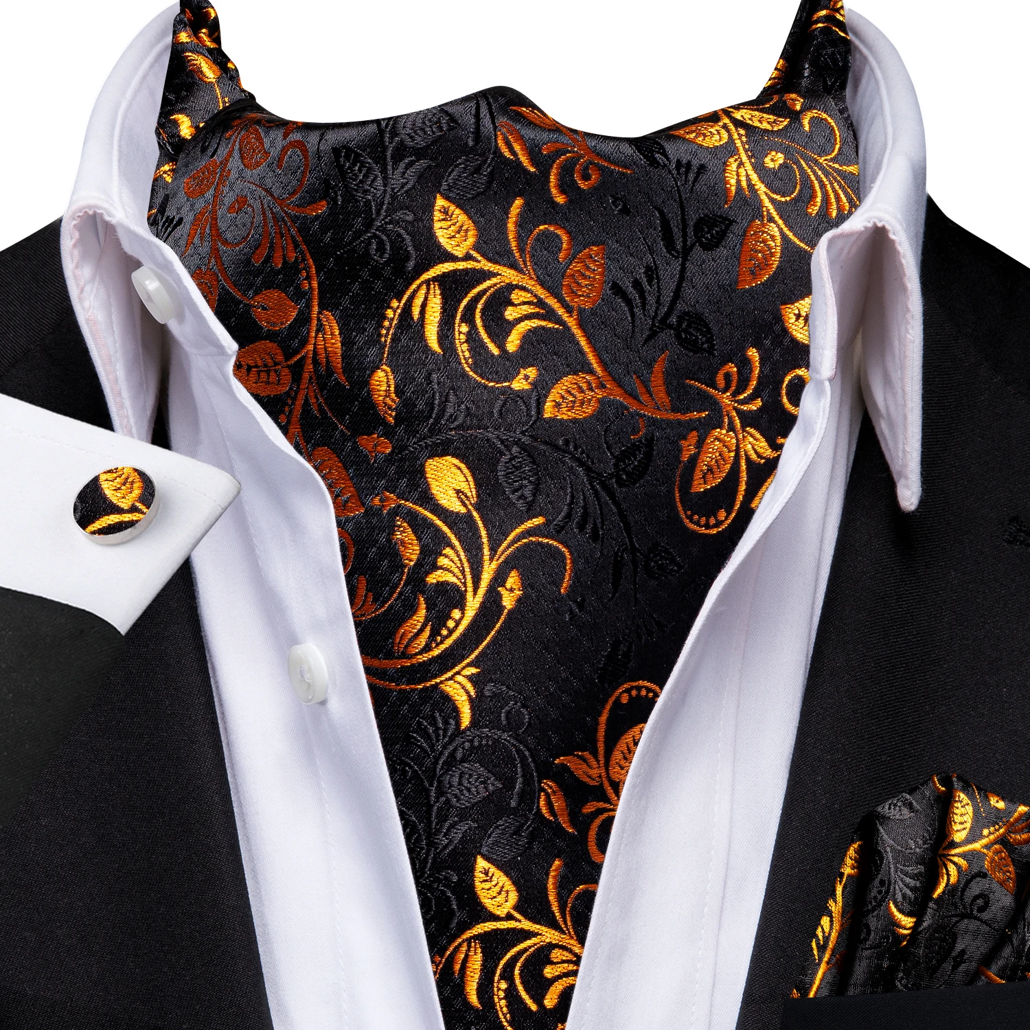Set dasi, manset, dan sapu tangan pria merek Hi-Tie, motif jacquard paisley floral vintage, grosir untuk pernikahan dan acara bisnis.