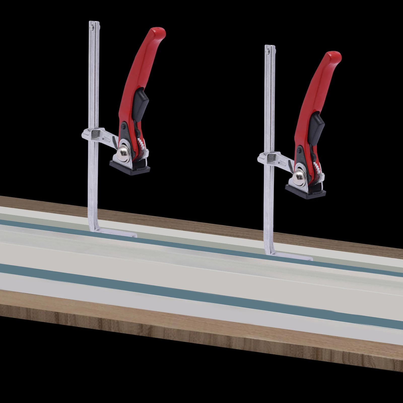 2pcs Ratcheting Table Clamp Ratchet Clamp Set 7.8" Jaw Woodworking Clamp Quick Guide Rail Ratchet Clamp for Secure Workholding