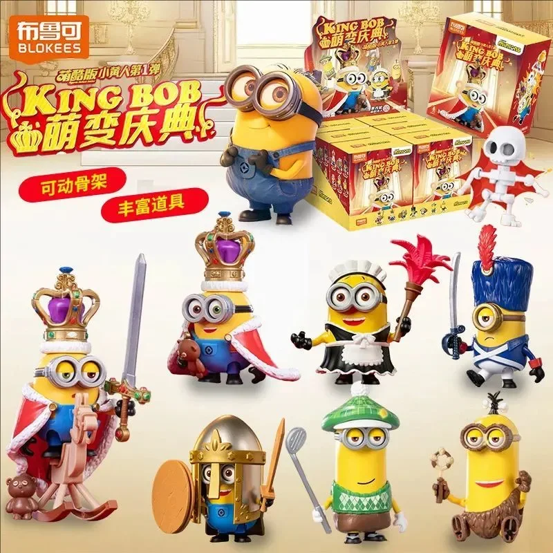 BLOKEES Minions Building Block Cute Cool Celebration 1th Anime Cartoon Assembled Toy Model Desktop Ornaments Holiday Gifts