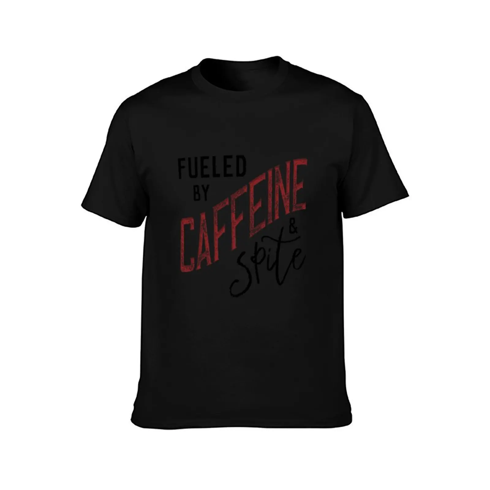 Fueled by Caffeine & Spite T-Shirt Vintage Print Crew Neck Tee T-Shirt