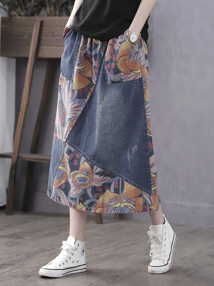 Max LuLu-Jupes déchirées en denim patchwork pour femmes, taille haute, vêtements vintage A-LINE, imprimé Harajuku At, luxe, dames, printemps, 2025