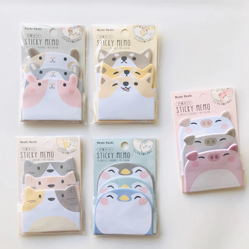 45 Folhas/Pacote Dos Desenhos Animados Notas Pegajosas Pinguim Kawaii Urso Gato Memo Pads Adesivo Presentes Estudante Papelaria Escola Material de