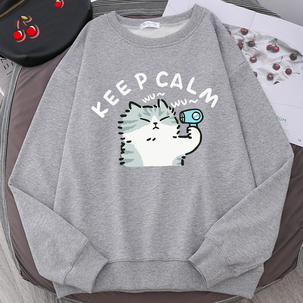 Divertido gato usando secador de pelo lindo estampado sudaderas con capucha hombres mujeres estampado divertido Japón moda Hip Hop sudadera otoño polar Sudadera con capucha