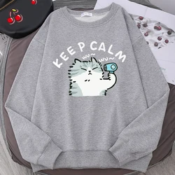 Fun Cat Using Hair Dryer Cute Print Hoodies Men Women Funny Print Japan Fashion Hip Hop Sweatshirt Autumn Fleece Pullover Hoody