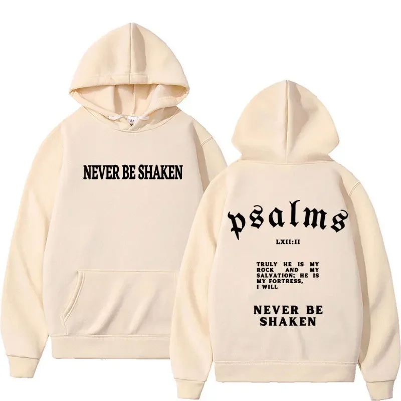 Psalms Never Be Shaken Hoodie Unisex Double Sided Letter Print Long Sleeve Pullover Hooded Sweatshirt Casual Streetwear