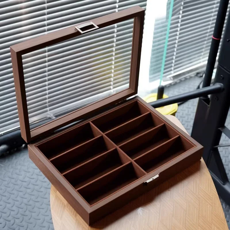 6/8 Grids Wooden Glasses Organizer Sunglasses Display Stand with Transparent Dust Cover Watch Jewelry Display Box - view 5