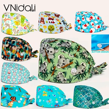 Baumwoll-Peeling-Hüte, Arbeitskappe mit Knopf und Schweißband, verstellbare Hüte für Damen und Herren, Krankenschwester-Peeling-Kappen, klinische Operator-Hüte