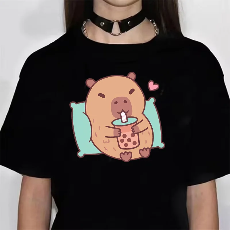 Funny Anime Capybara T Shirt Women Soft Fabric Tshirt Female Anime Clothing T-shirt Girls Capibara Tee