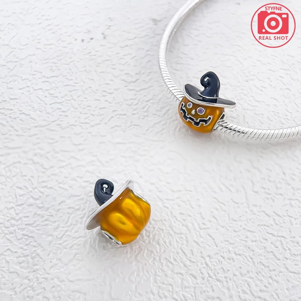 Halloween Charms 925 Silver Luminous Beaded Magic Hat Pumpkin Skull Pendant Fit Holiday Diy Bracelet Jewelry Gifts for Friends