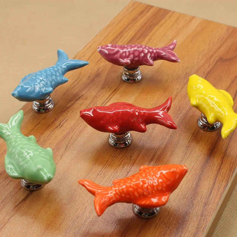 Furniture Cabinet Door Handle Ceramic Goldfish Cartoon Handles European-style Wardrobe Drawer Color Pastoral Single Hole Knobs