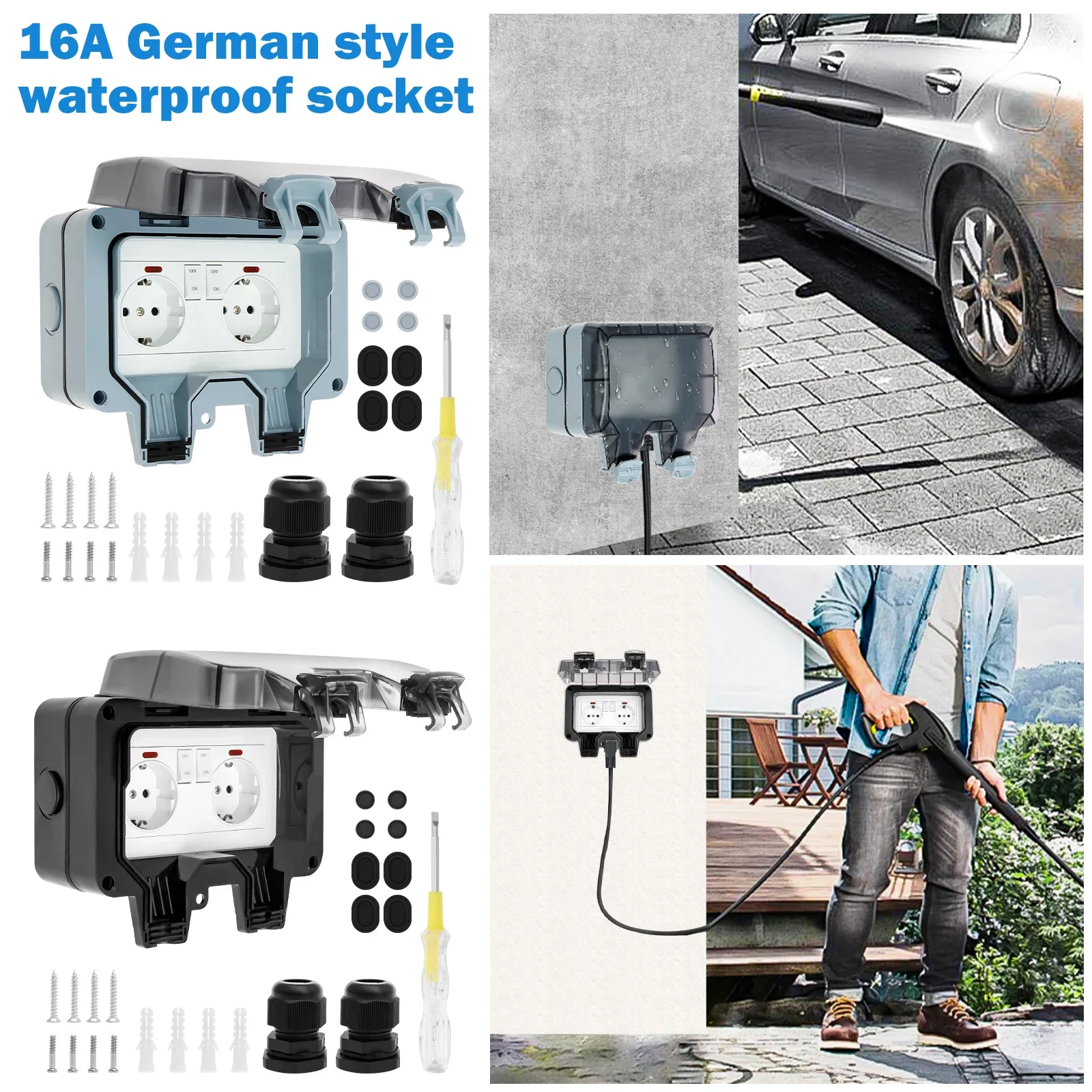 

Double Socket IP66 Weatherproof Power Supply Switch Socket 16A EU Plug Outdoor Wall Mounting Hot Sale Home Garden Power Socket