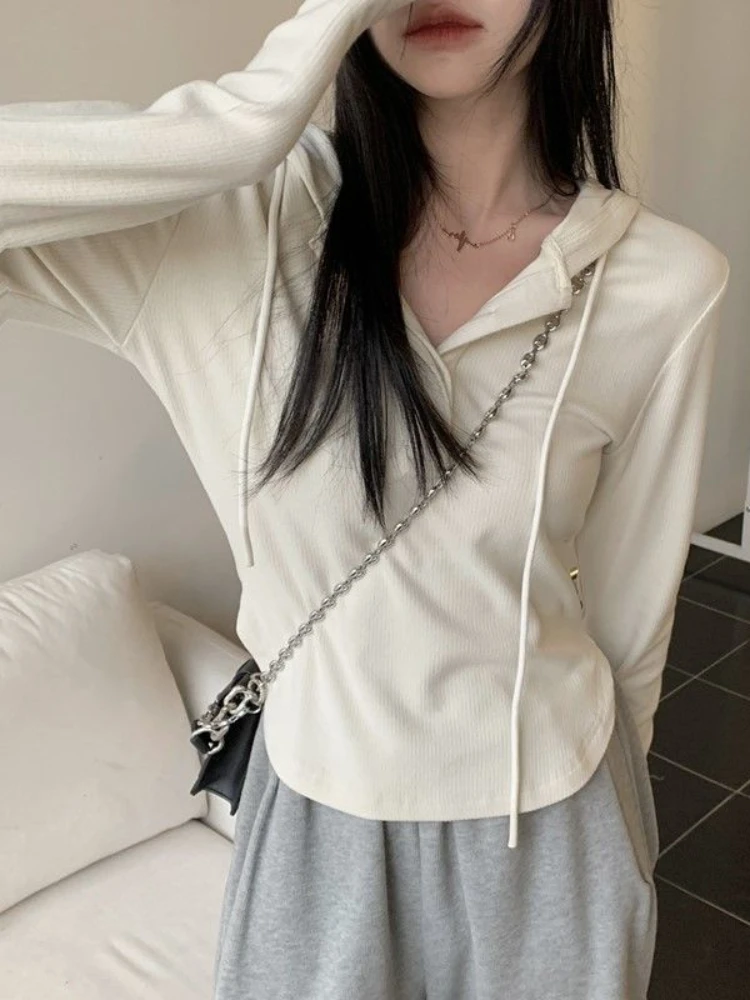 With Hat Hoodies Women Cropped Slim Tender Girlish Sweet Retro Sexy Fashion Basic All-match Casual Sun-proof Cozy Ulzzang Female