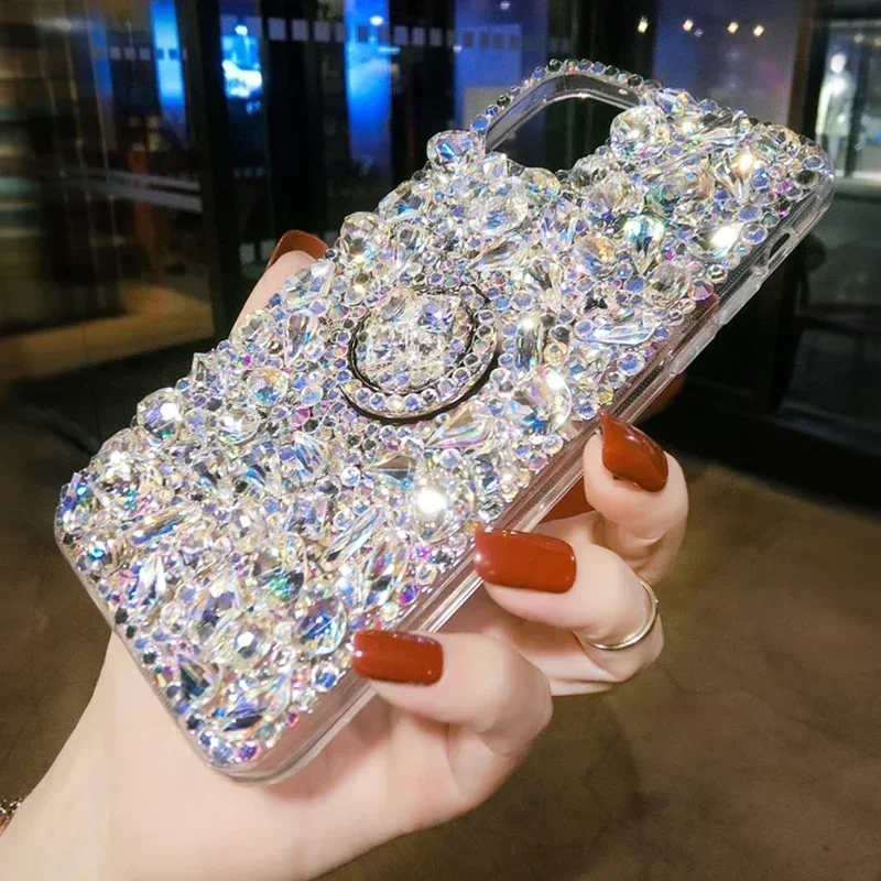 Luxury 3D Rhinestone Diamond Case For iPhone16 14 15 13 12 11 16Pro Max 12mini 16Plus Max Colored Bump Stand Back Cover