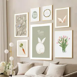 Easter Rabbit Radish Egg Spring Flower Posters Prints Nursery Canvas Painting Wall Art Pictures Living Room Home Decoration