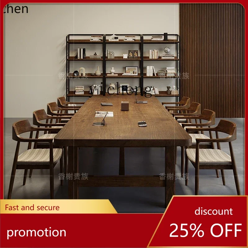 ZML  all solid wood conference table long table simple large workbench desk long strip table and chair combination