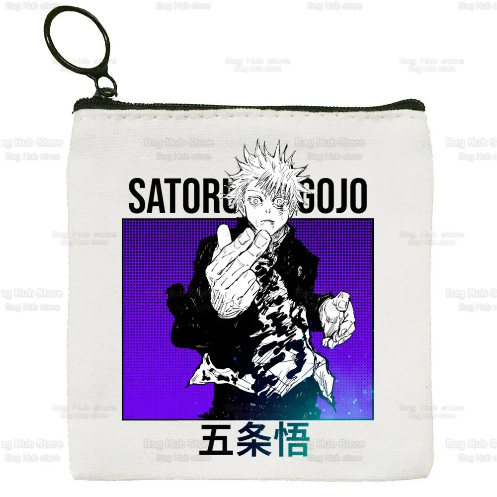 Jujutsu Kaisen Gojo Satoru Room Anime Canvas Coin Purse Canvas  Small Square  Key  Storage  Card  Coin Bag