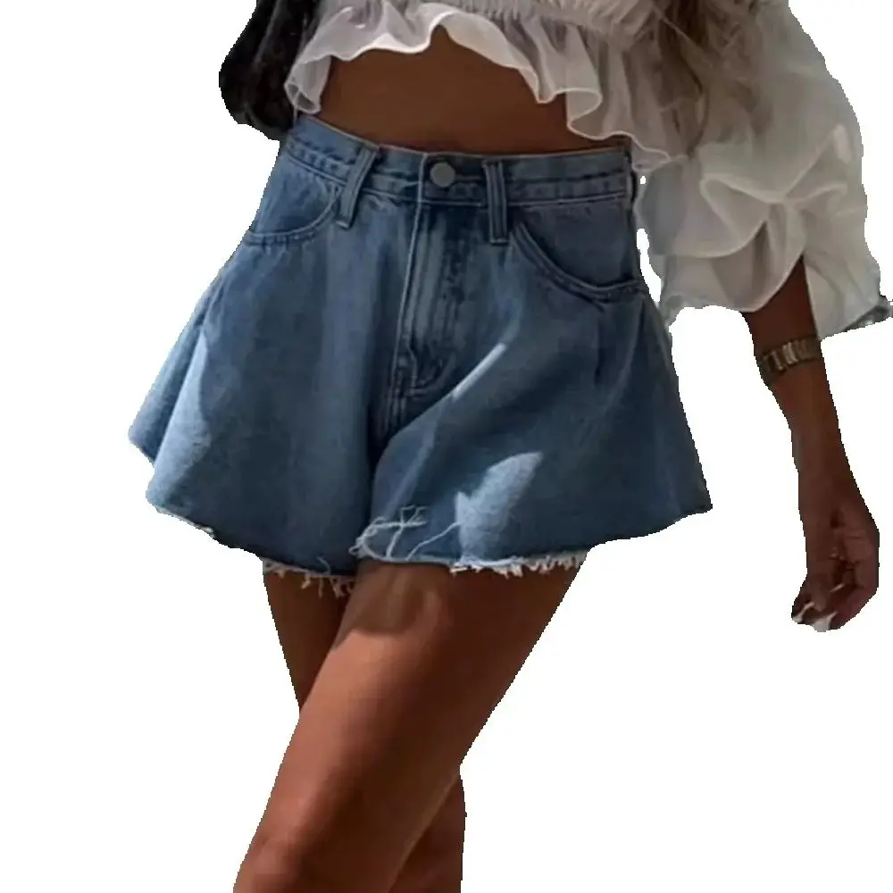 Loose and comfortable stylish women's denim shorts High waisted umbrella hot pants Trend women's denim shorts