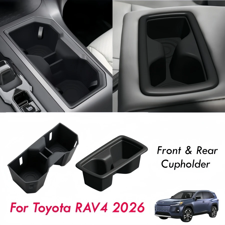 Front & Rear Silicone Cup Holder Insert for Toyota RAV4 2026 Accessories Center Console Cup Holder & 2-nd Row Cup Bottle Holder