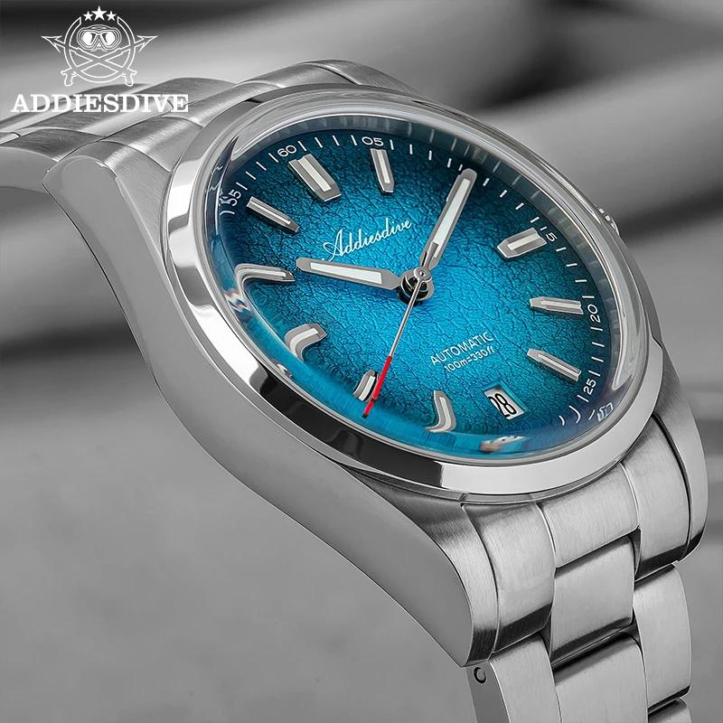 

ADDIESDIVE Automatic Men Watch Gradient Dive 100m Waterproof Domed Glass 3D Scale Luminous 8215 Mechanical New 39mm Wristwatch