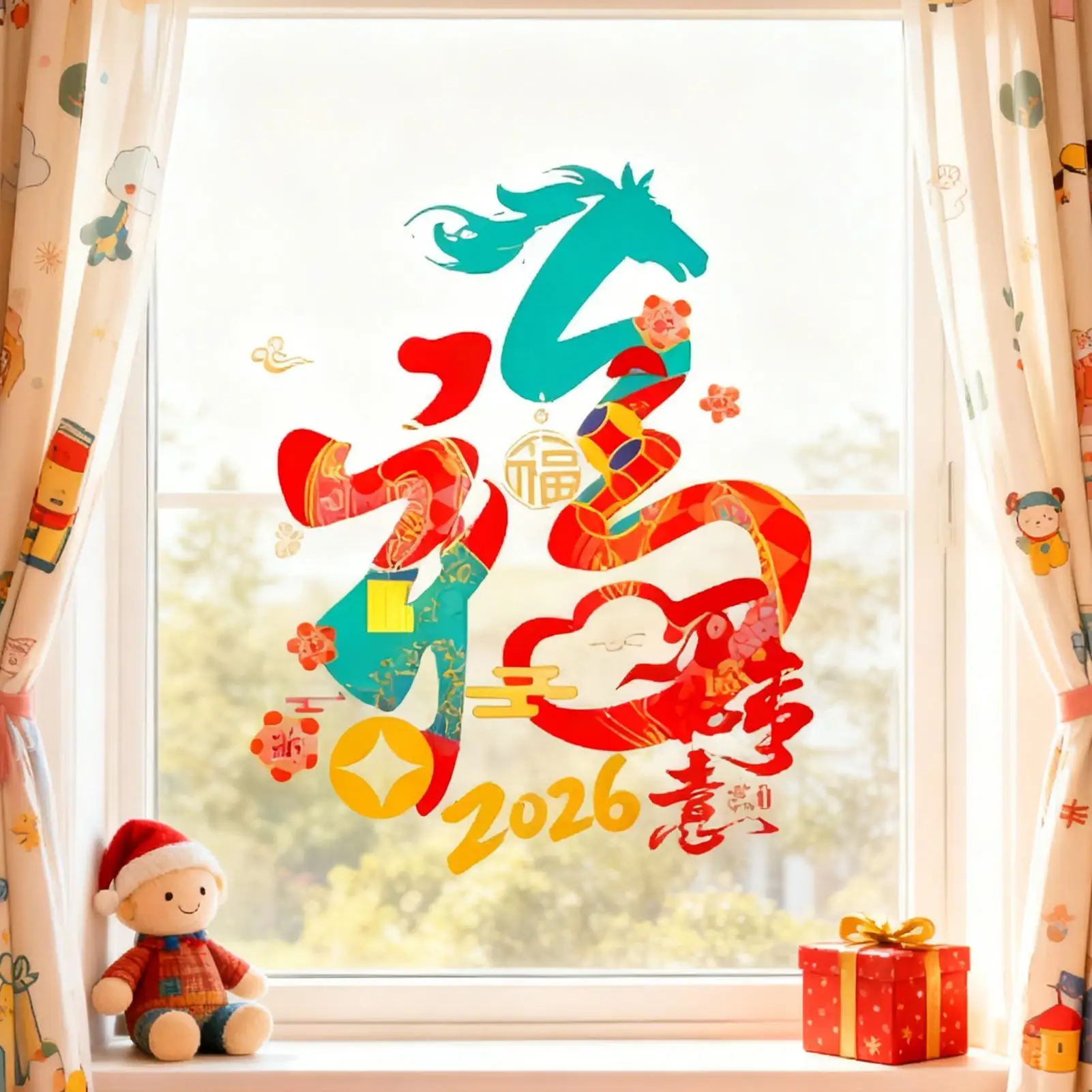 2026 New Year Decoration Glass Stickers Year Of Horse Static Adhesion Stickers "FU"Letter Window Film Spring Festival Decoration