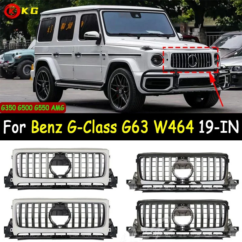 

GT Style Front Grille Grill For Mercedes Benz W464 G Class G350 G500 G550 G63 AMG 2019-2023 Silver/Black Upper Bumper Hood Mesh