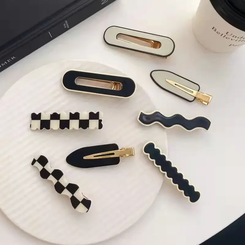 2PCS/SET Chessboard Grids Seamless Hair Clip for Women Girls No Bend Bangs Clips Duckbill Clip Hairpins Hair Styling Accessories