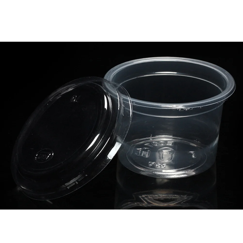 

100Pcs Disposable Plastic Portion Cups Clear Flat Lids Leakproof Containers Jelly Yogurt Mousse Sauce Storage Portion Cup