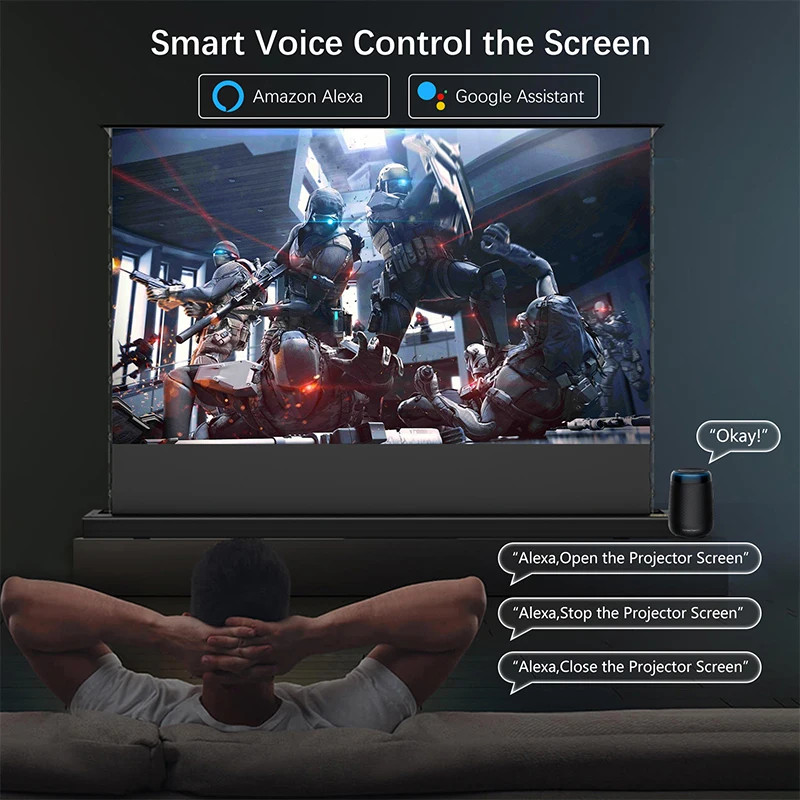 Elektrische Lift Tab Spanning Vloer Stijgende Projector Scherm Omgevingslicht 8K Smart Voice Control Alr Projector Scherm