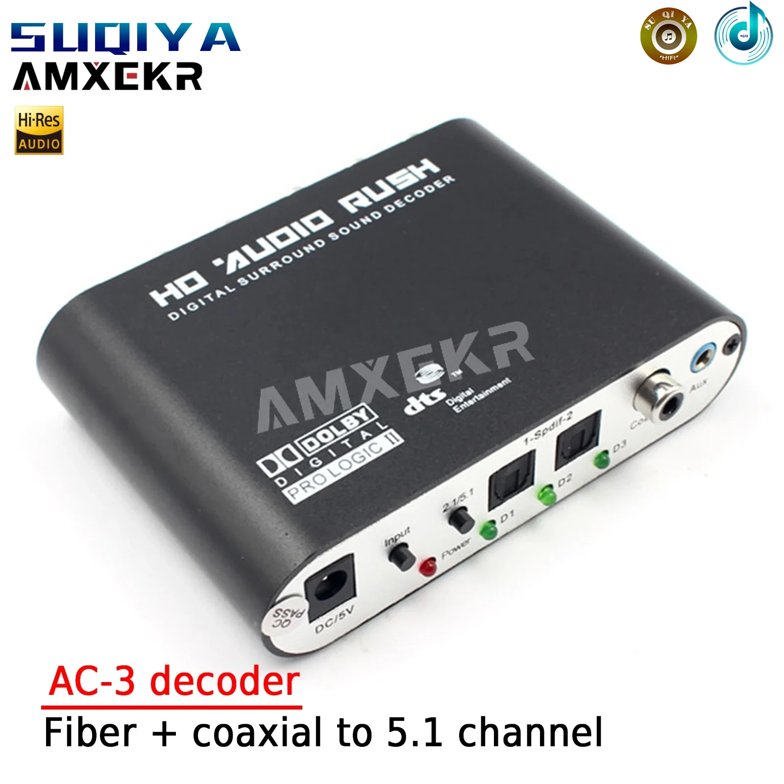 AMXEKR DT01 Fiber + Coaxial To 5.1 Channel Audio Output DTS Dolby /AC-3 Decoder DAC for Home Use