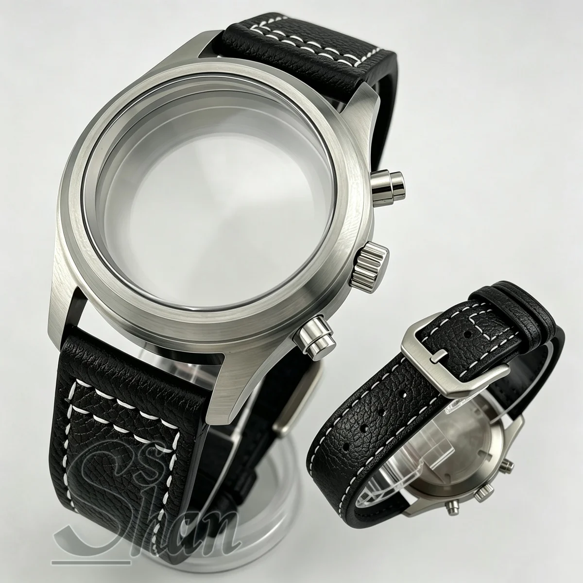 38mm Multifunctional Chronograph Diving Wiredrawing Case Dome Sapphire Glass Leather Strap Is Suitable For VK67 Quartz Movement