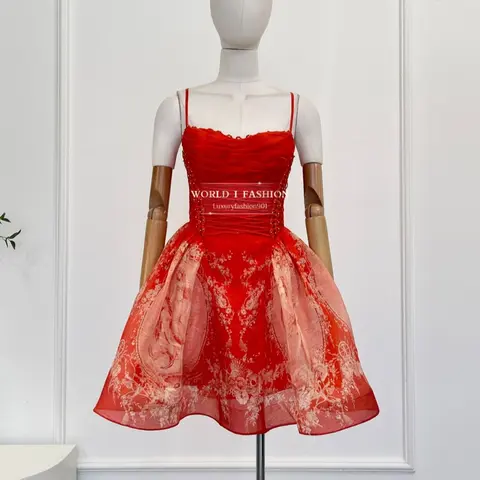 Women Dress 2026 Autumn New Vintage Sleeveless Mermaid Print Mini Dresses for Holiday