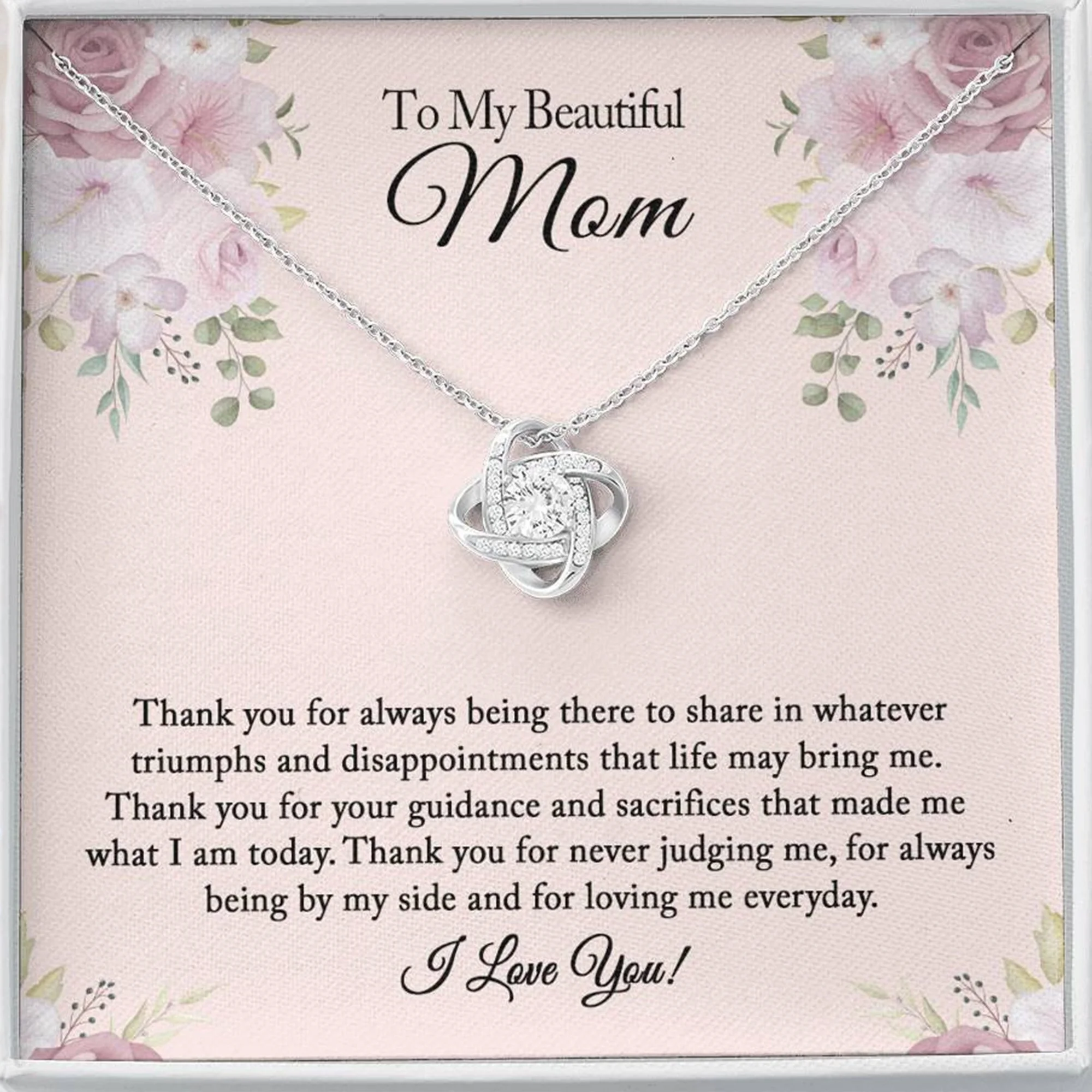 To My Beautiful Mom Rhinestone Necklace, Mom Birthday Gift From Daughter/Son, Mother's Day Gifts