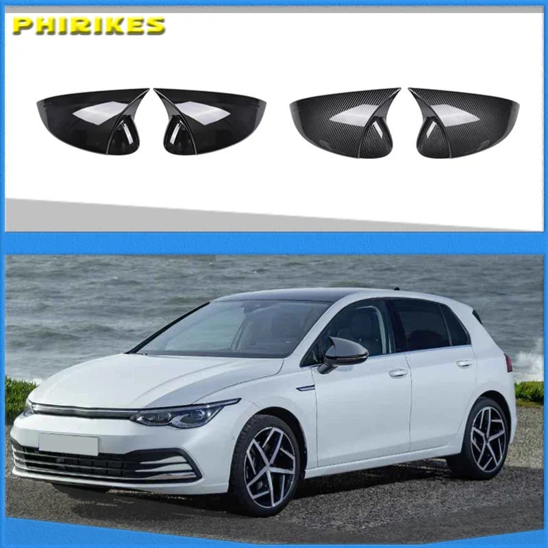 for Volkswagen Golf MK8 VIII 8 Side Mirror Covers Caps (Carbon Look) 2020 2021 2022 for VW Glossy black wing rearview