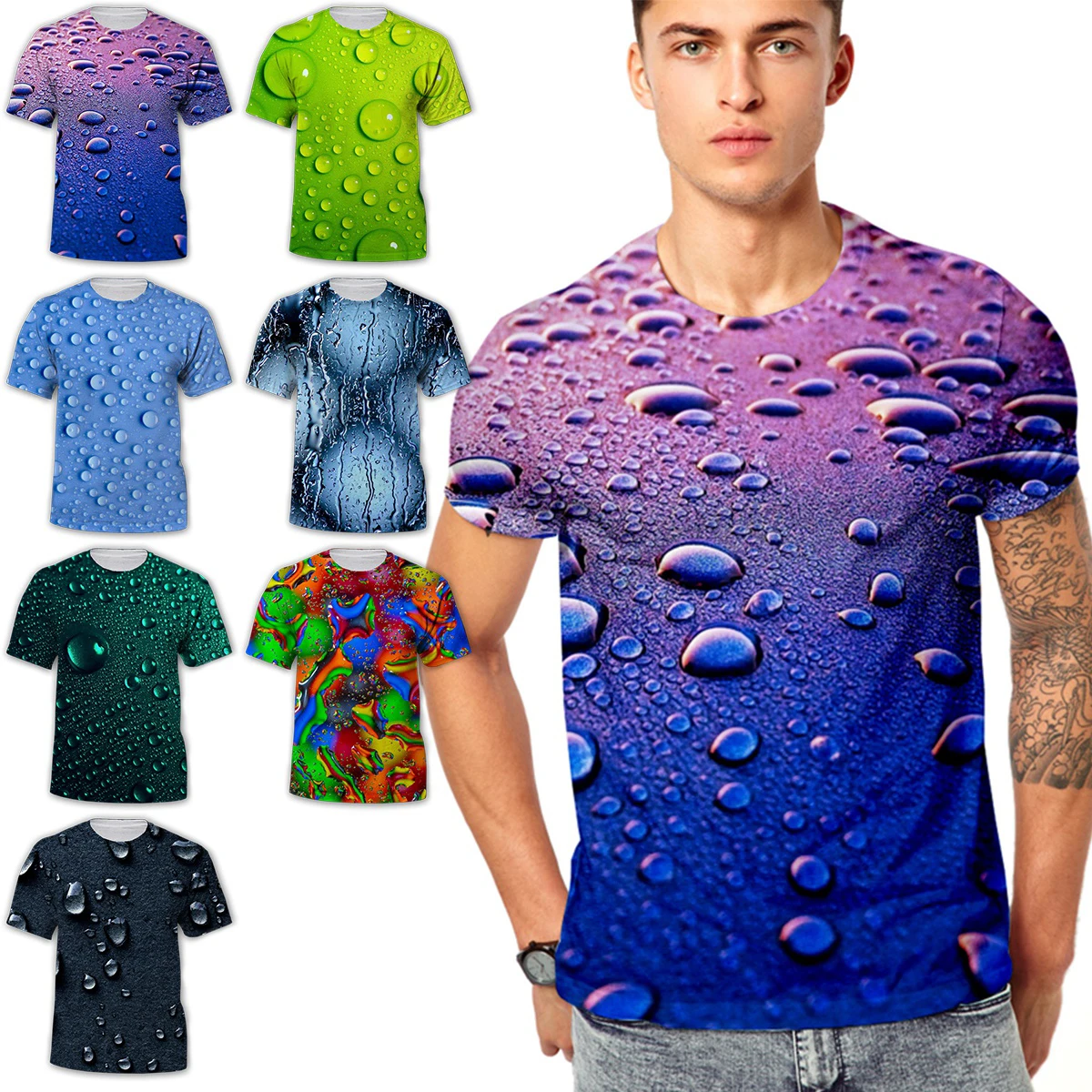 Men/Women Water Drops 3D Effect Rain Drops T Shirt 3D Print T-shirt Personality Stylish Casual T-Shirt