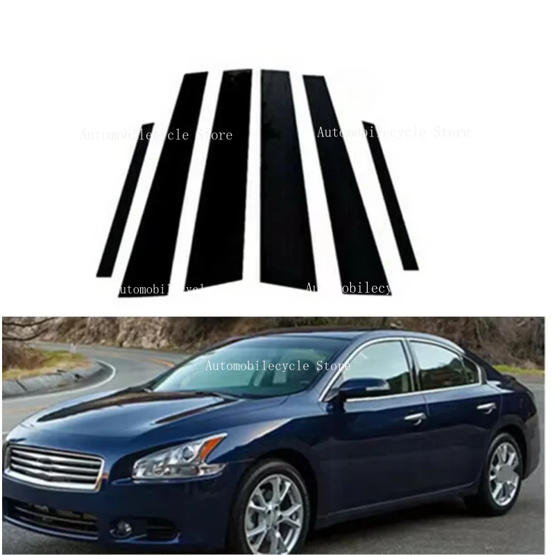6PCS Glossy Black Pillar Posts Fit For Nissan Maxima 2009 2010 2011 2012 2013 2014 2015 Window Moulding B C Center Sticker Cover